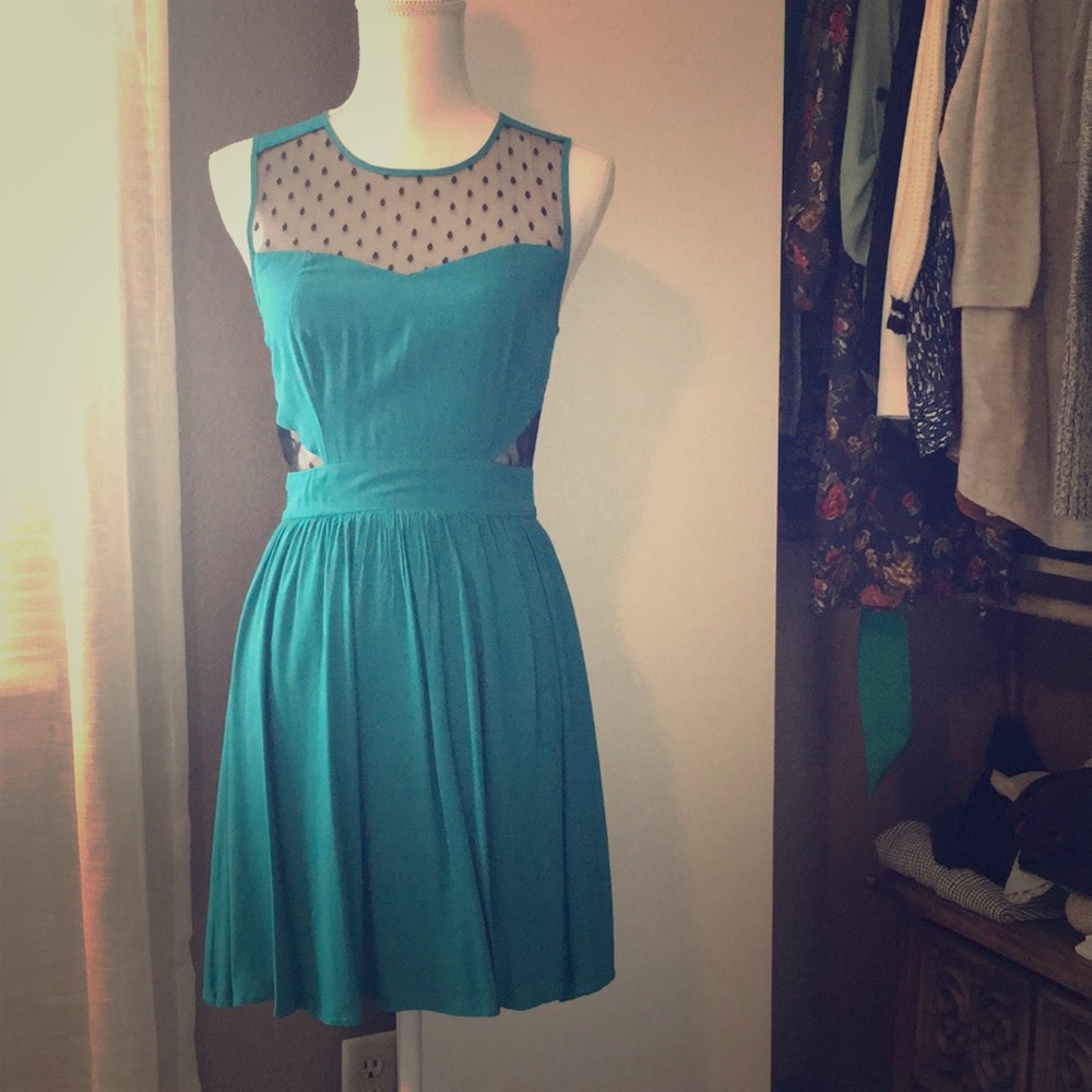 Teal and Black Polka Dot Dress